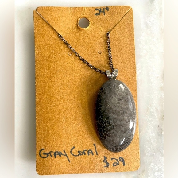 Handmade Jewelry - Handmade polished gray coral pendant necklace 24” long brand new natural gems